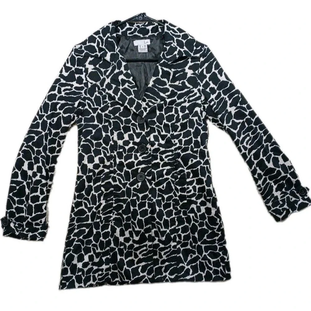 Luii Anthropologie Womens S Giraffe Print Coat Jacket Black White Animal Mod Sma - Picture 2 of 5
